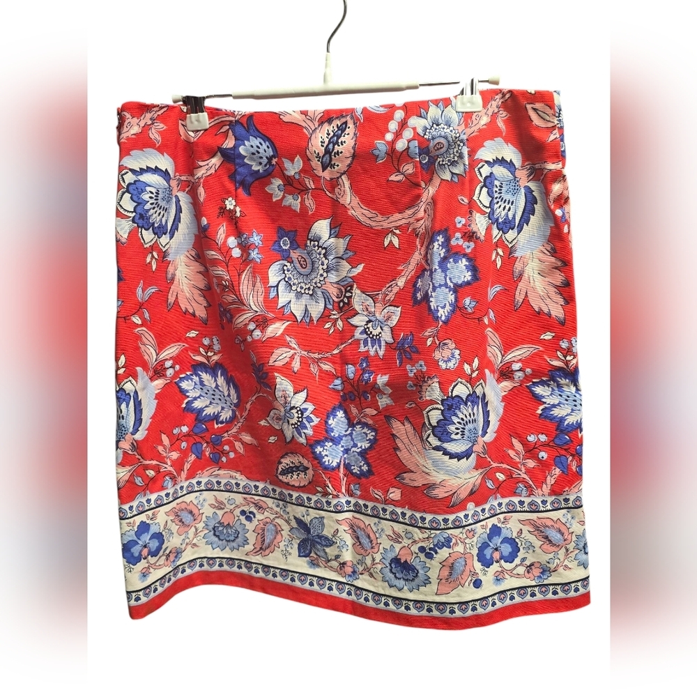 TALBOTS Red White Blue and Pink Floral Print Lined Skirt Sz. 8 - Picture 2 of 8